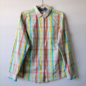St. John's Bay Womens Multicolor Check Long Sleeve Collared Button Up Shirt Sz L